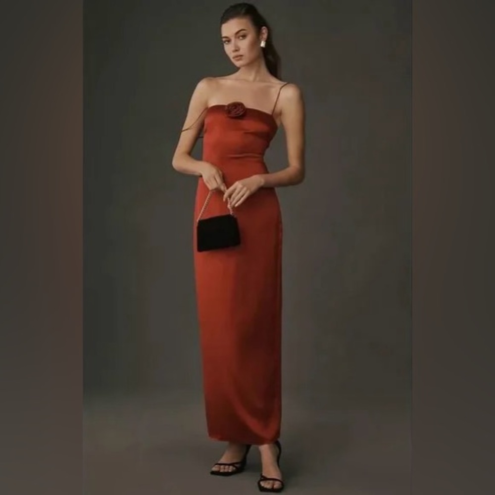 Reformation Frankie Silk Dress in Sangre Rosette Red Floral